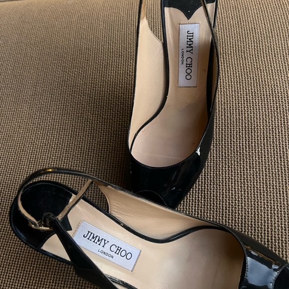 Jimmy Choo, Nova patent leather sling back stilettos. Navy 8.5 (EU 39) - Picture 2 of 4